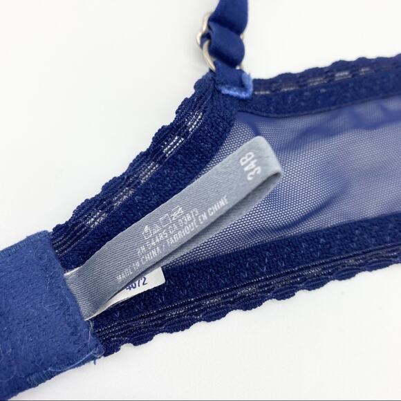 Aerie Womens 34B‎ Lined Demi Bra Floral Embroidered Navy Padded Push Up Flirty - Picture 3 of 4